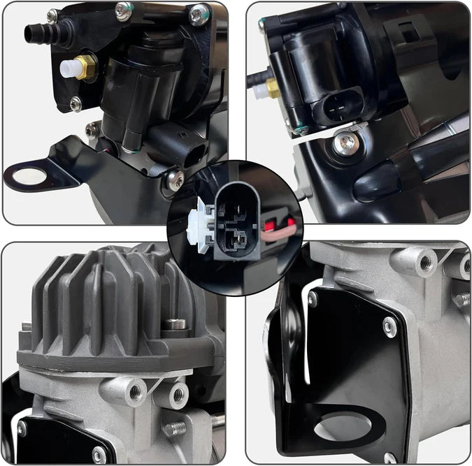 Detailed close-up images of various air compressor components