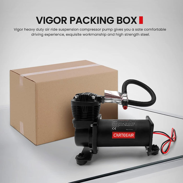 VIGOR Heavy Duty Onboard Air Suspension Compressor Pump 200 PSI for Truck Car Train Horn Suspension Ride Bag System, Fits All 12V Pickup Trucks, Semi and Jeep Vehicles