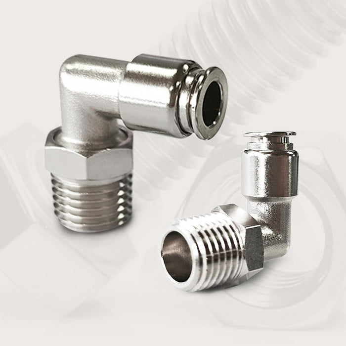2PCS Push to Connect Fitting Elbow, Pneumatic Male Elbow 1/4"Tube OD-1/2"NPT, 90 Degree Quick Connector