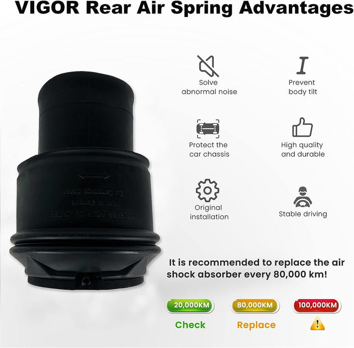 VIGOR Rear Air Suspension Spring Bag Compatible with 2007-2016 Citroen Dispatch, Jumpy, Expert, Scudo and C5 Picasso Car Air Struts, OEM Replace Part Number 5102GQ, 5102GP, 5102R9
