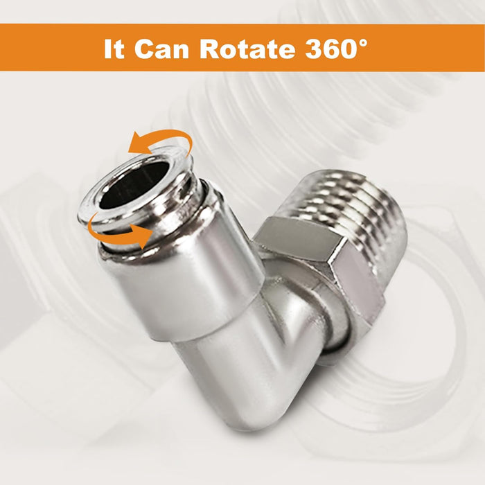 2PCS Push to Connect Fitting Elbow, Pneumatic Male Elbow 1/4"Tube OD-1/2"NPT, 90 Degree Quick Connector
