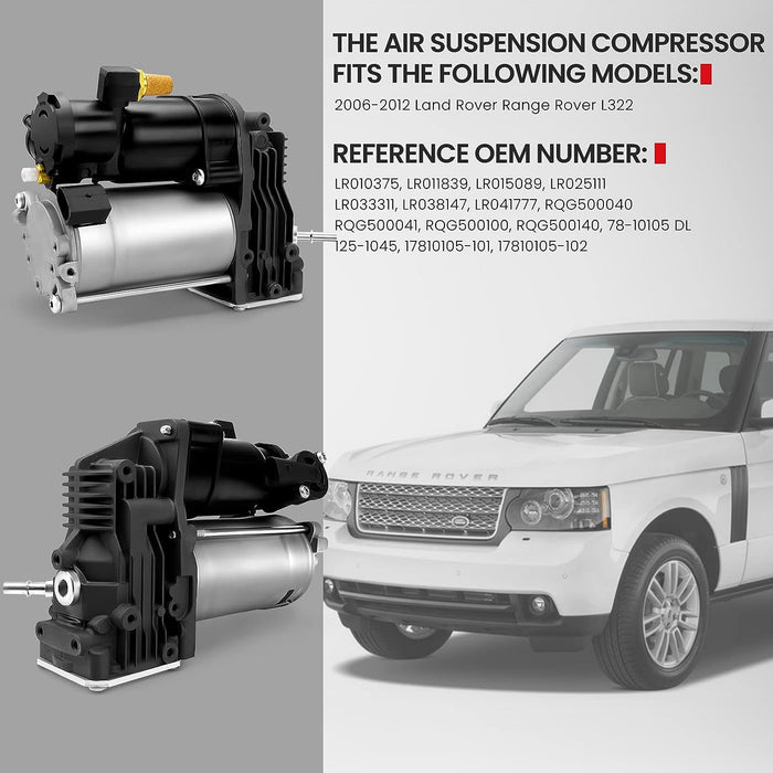 Vigor Air Ride Suspension Compressor Pump Compatible with Land Rover Range Rover L322 2006-2012 Car, OEM Number LR010375, LR011839, LR015089, LR025111