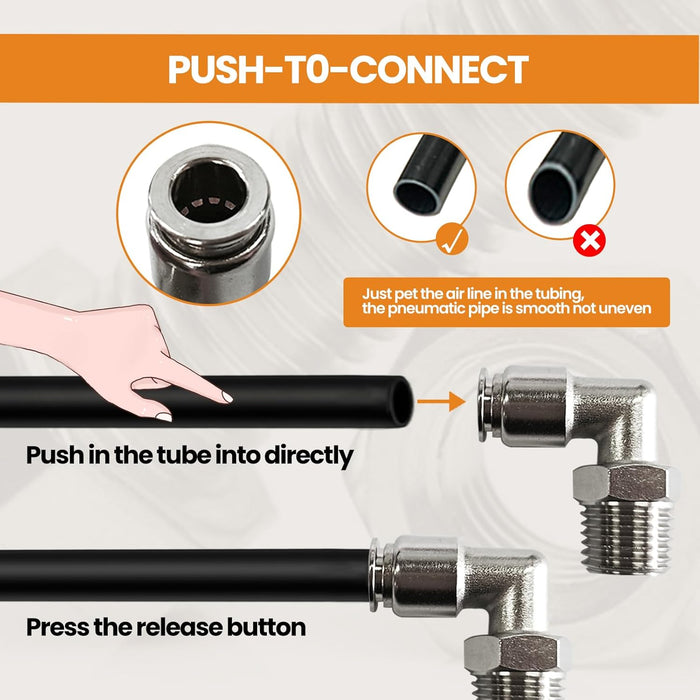 2PCS Push to Connect Fitting Elbow, Pneumatic Male Elbow 1/4"Tube OD-1/2"NPT, 90 Degree Quick Connector
