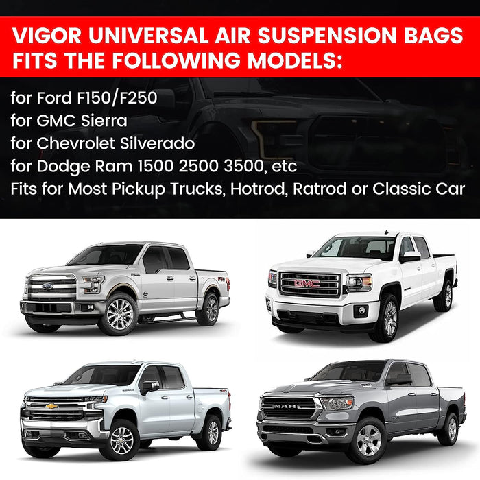 VigorLift 5000 Air Spring Suspension Kit- 2.75" Axle Tube Compatible with Ford F150 F250 GMC Sierra Chevy Ram 1500 2500 3500 etc.