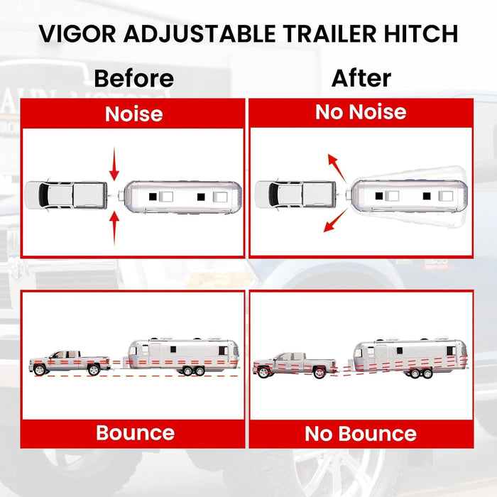 VIGOR Adjustable Trailer Hitch, Fits 2.5" Receiver, Dual Ball (2" x 2-5/16"), 6" 8" 10" Drop, 18,500 LBS GTW-Tow Hitch with Double Stainless Steel Locks for Heavy Duty Truck