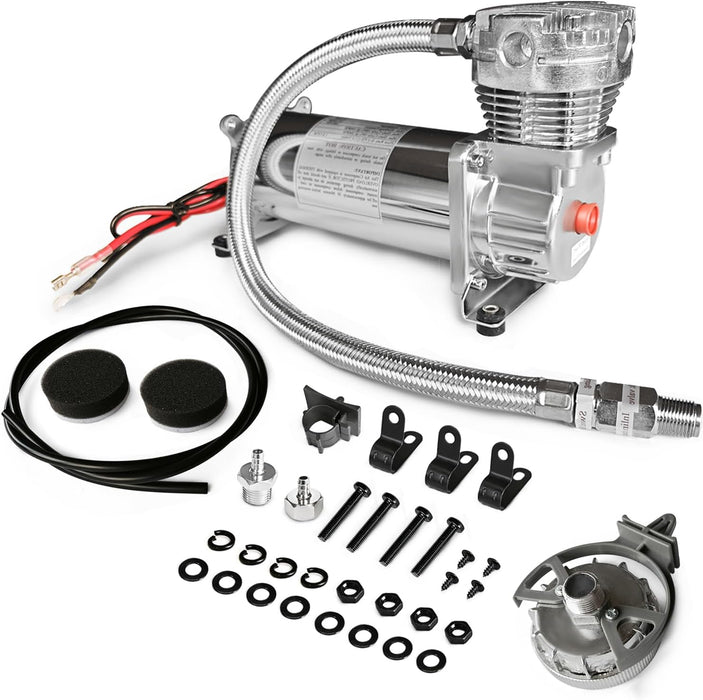 480C Air Ride Suspension Compressor Kit with 3/8" NPT Inlet – 200 PSI Max Pressure for Car Horns, Air Suspension, Vehicle & Motorcycle Tires, Air Tools