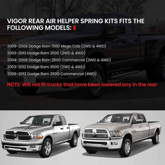 VIGOR Air Spring Bags Suspension Kit Compatible with 2003-2013 Dodge Ram 1500/2500/3500 2WD & 4WD Pickup Rear Air Helper Spring Kits Up to 5,000 lbs of Load Leveling Capacity