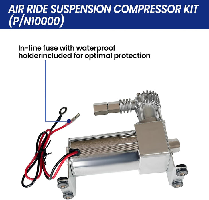 Vigor P/N10000 Air Ride Suspension Compressor Kit with 98C Compressor, 1/4'' NPT Drain Cock, 40 Amp Relay, and 8ft Air Hose – Perfect for Car Horns, Air Suspension, Vehicle Tires & Air Tools