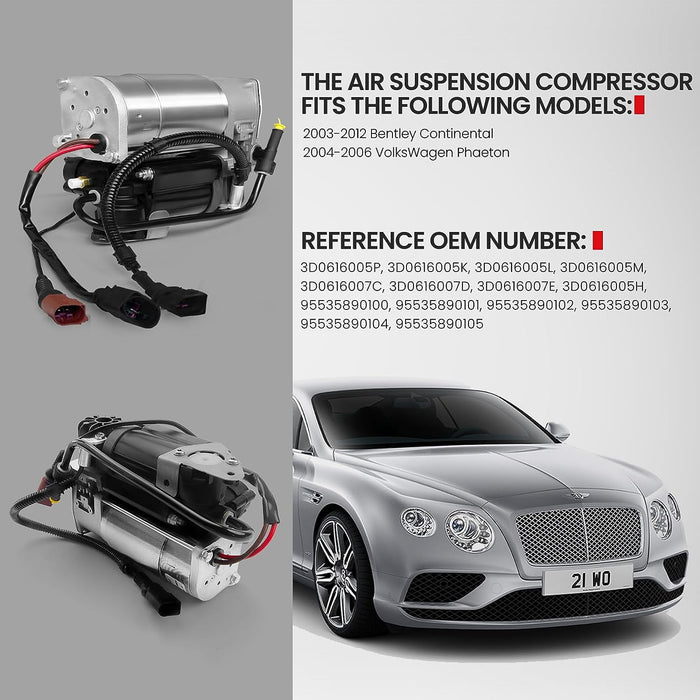 VIGOR Air Suspension Compressor Compatible with VW Phaeton and Bentley Continental Car, OEM Replace Part Number 3D0616005P, 3D0616005K, 3D0616005L