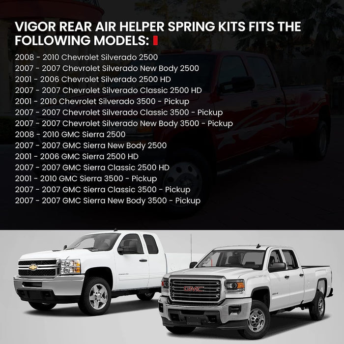 VIGOR Air Spring Bags Suspension Kit Compatible with 2001-2010 Chevrolet Silverado 2500/3500 and GMC Sierra 2500/3500 Pickup Rear Suspension, Up to 5,000 lbs of Load Leveling Capacity
