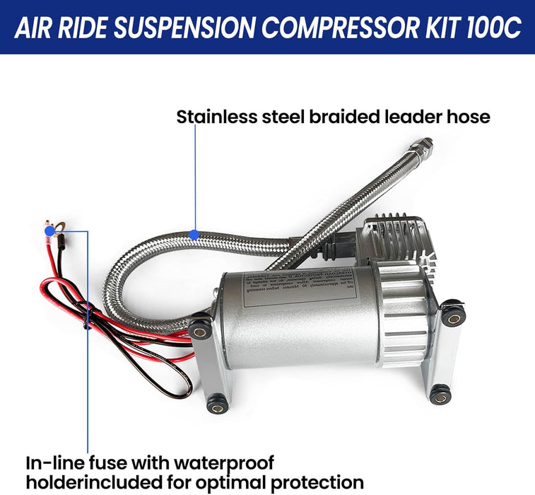 High-Performance 100C Air Ride Suspension Compressor Kit with 1/4" NPT Check Valve – Fits Car Horns, Air Suspension, Vehicle & Motorcycle Tires, Air Tools