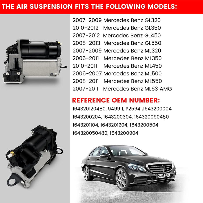 VIGOR Air Suspension Compressor Compatible with Benz GL320 GL350 GL450 GL550 ML320 ML350 ML450 ML500 ML550 ML63 AMG Car Model, OEM Replace Part Number 1643200004, 1643200204