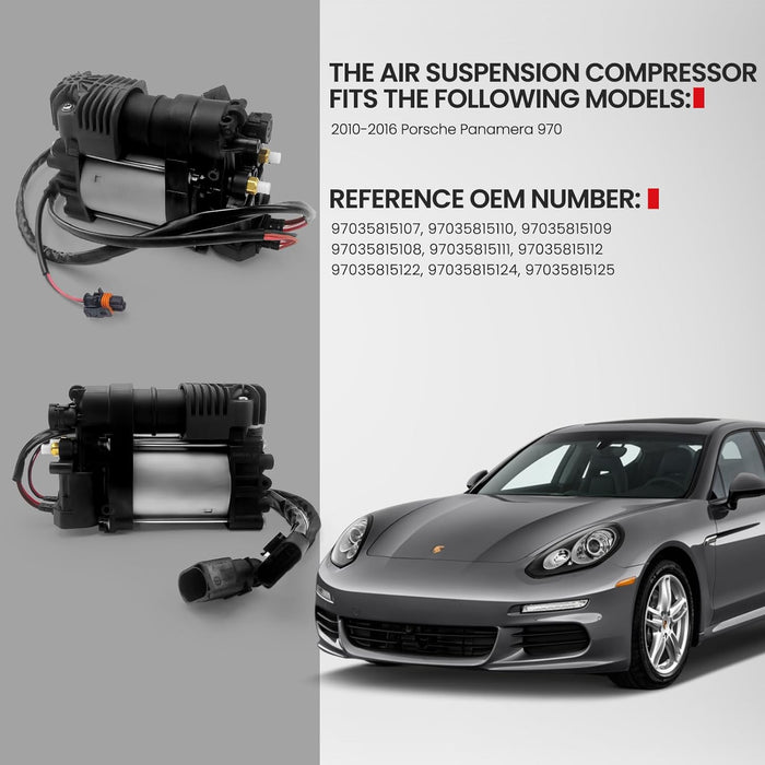 VIGOR Air Suspension Compressor Pump Compatible with 2010-2016 Porsche Panamera 970 Car, OEM Replace Part Number 97035815107, 97035815110
