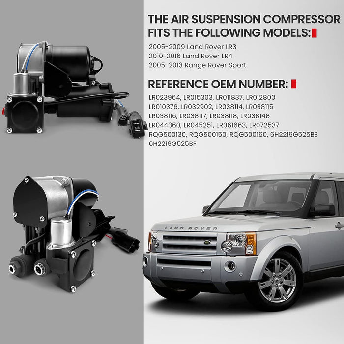 Vigor Air Ride Suspension Compressor Pump Compatible with Land Rover LR3 LR4 and Range Rover Sport 2005-2016 Car, OEM Number LR023964, LR015303, LR011837