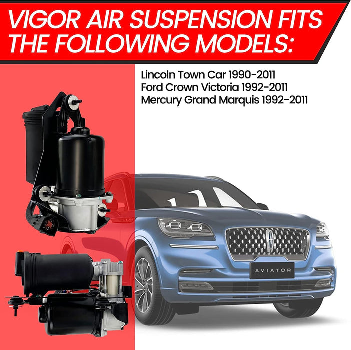 Vigor P2234 Air Suspension Compressor Pump Compatible with Ford Crown Victoria Mercury Grand Marquis Lincoln Town Car 1990-2011, OEM Number F8VZ5319AA, F1VY5319A