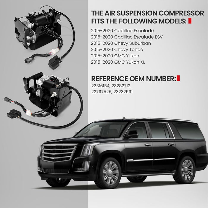 VIGOR air suspension compressor for 2015-2020 Cadillac Escalade, Chevy and GMC models.