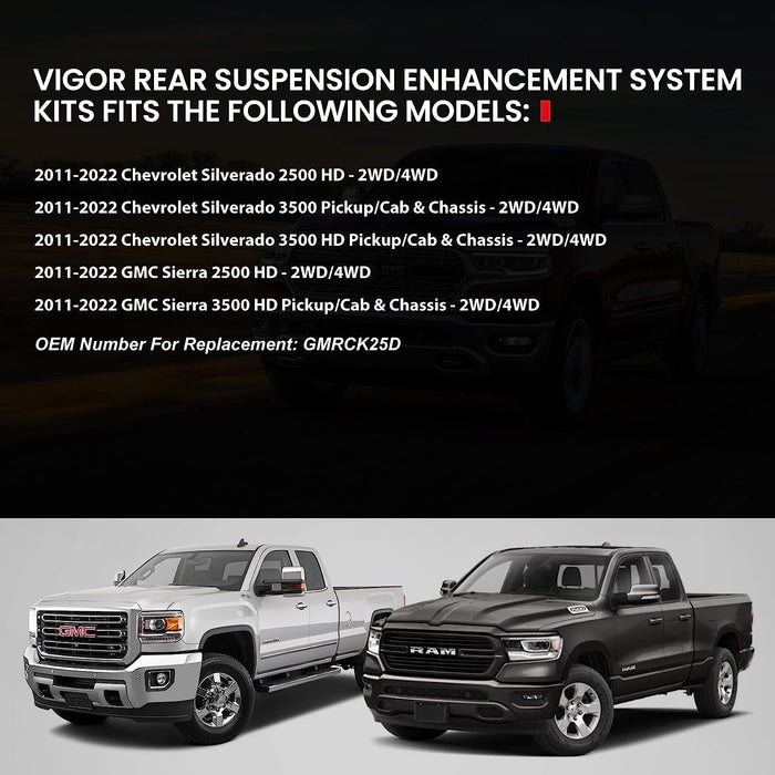 VIGOR Rear Suspension Enhancement System Kit Compatible with 2011-2022 Chevy Silverado GMC Sierra 2WD/4WD Car, Up to 8,600 lbs of Load Leveling Capacity, OEM Replace Number GMRCK25D