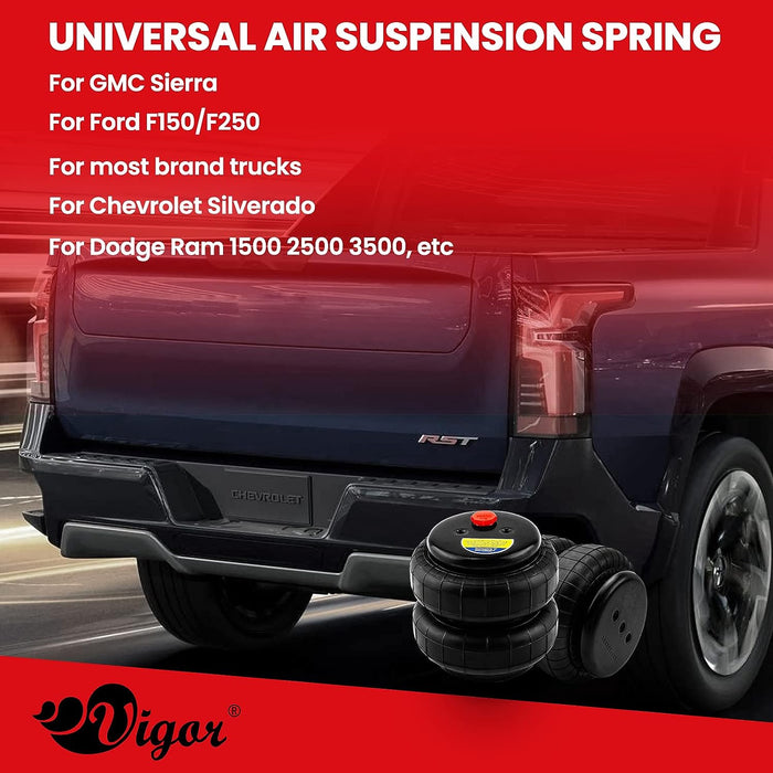 VIGOR Universal Air Suspension Spring Bag Double Bellow Standard 2500 lbs 1/2"NPT Heavy Duty Single Port for Trucks