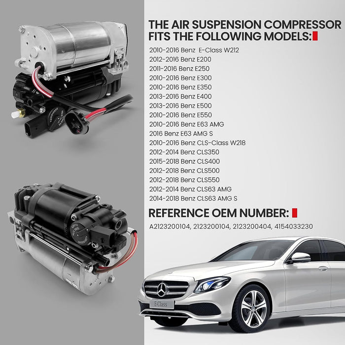 VIGOR Air Ride Suspension Compressor Pump Compatible with 2010-2016 Benz E-Class W212 and CLS-Class W218 Car, OEM Number A2123200104, 2123200404