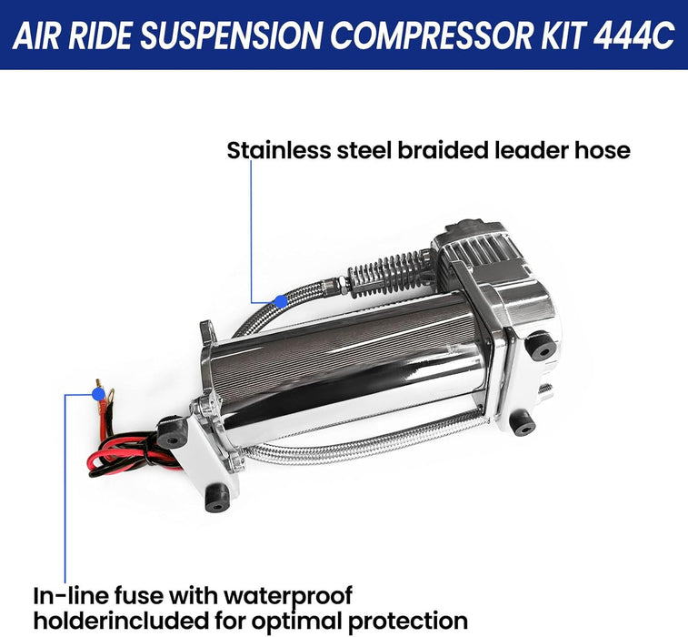 444C Air Ride Suspension Compressor Kit with 1/4" NPT Inlet – 200 PSI Max Pressure for Car Horns, Air Suspension, Vehicle & Motorcycle Tires, Air Tools