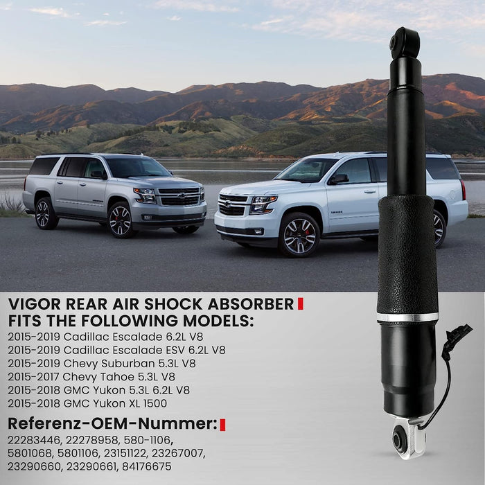 VIGOR Rear Air Shock Absorber Compatible with 2015-2019 Cadillac Escalade ESV Chevy Suburban Tahoe GMC Yukon Car Air Strut, OEM Replace Part Number 22283446, 22278958, 5801068