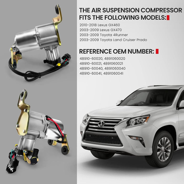 Vigor Air Ride Suspension Compressor Pump Compatible with Lexus GX460 GX470 Toyota 4Runner and Land Cruiser Prado 2003-2018 Car, OEM Number 4891060020, 4891060021, 4891060040