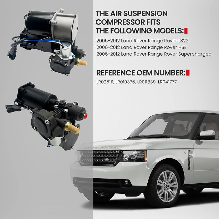 VIGOR Air Ride Suspension Compressor Pump Compatible with 2006-2012 Range Rover L322 HSE Supercharged Hitachi Type Car OEM Number LR025111, LR010376, LR011839, LR041777