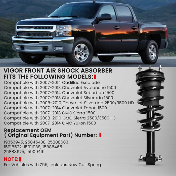 Front Air Shock Absorber | Cadillac Escalade Chevy Avalanche Suburban Tahoe GMC Yukon 2007-2014 | VIGOR OEM 19353945