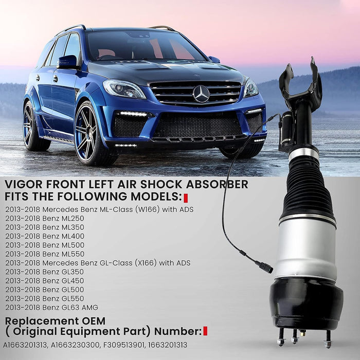 VIGOR Front Air Shock Absorber Compatible with 2013-2018 Mercedes Benz ML-Class W166 and GL-Class X166 with ADS Car Air Strut OEM Replace Number A1663201313, A1663230300