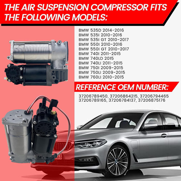 Vigor Air Suspension Compressor Pump Compatible with BMW 535d, 535i, 550i, 740i, 740ld, 740li, 750i, 750li, 760li Car, OEM Number 37206789450, 37206864215, 37206789165