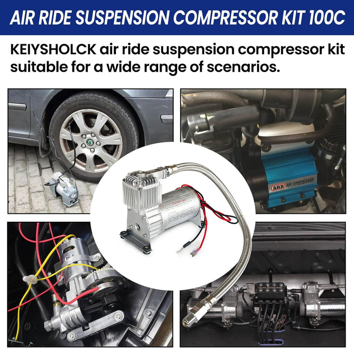 High-Performance 100C Air Ride Suspension Compressor Kit with 1/4" NPT Check Valve – Fits Car Horns, Air Suspension, Vehicle & Motorcycle Tires, Air Tools