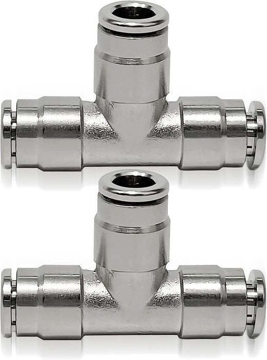 2Pcs 1/4 Union Tee Push to Connect Fittings Brass Quick Connect Fittings, 1/4" x 1/4" x 1/4" OD 3 Way Tee Shaped Union Adapter Fitting for Air Spring and Compressor System