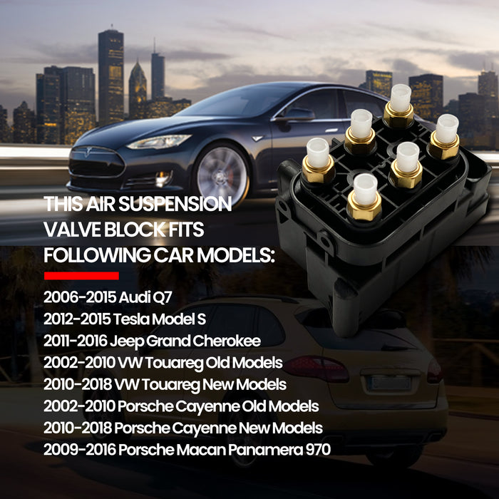 Air Suspension Valve Block Compatible with Audi Q7, Grand Cherokee, VW Touareg, Tesla Model S, Porsche Car Air Valve Block, OEM Replace Number 7L0698007A, 4L0698007A
