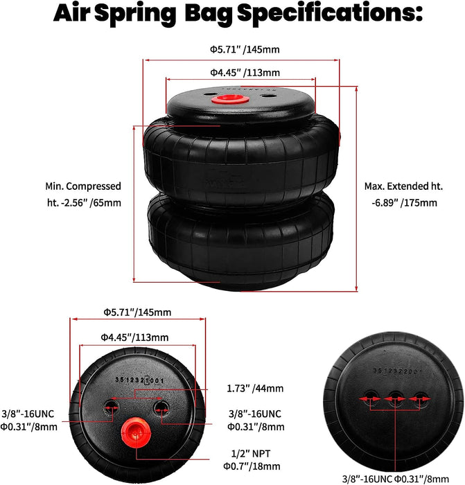 Air Spring Bag Suspension Kits Compatible with 1999-2004 Ford F250 F350, 2008-2010 Ford F250 F350 Pickup Rear Air Helper Spring Kit, Up to 5,000 lbs of Load Leveling Capacity