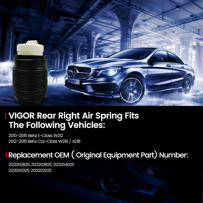Vigor Rear Air Suspension Spring Bag Compatible with Benz CLS-Class W218 X218 and E-Class W212 Car, OEM Number 2123203725, 2123203925
